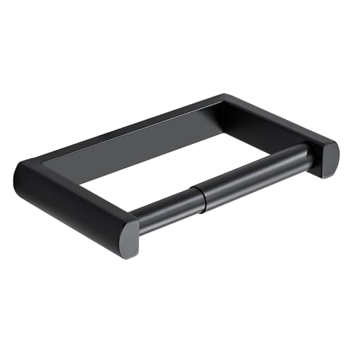 Image of SAYAYO Black Toilet Roll Holder Wall Mounted, Spring Loaded Toilet Paper Holder, SUS304 Stainless Steel Heavy Duty for Loo Tissue Roll for Bathroom Kitchen