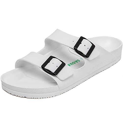 Saguaro Women's Men's Summer Slides Adjustable Double Buckle Beach Sandals Breathable Comfortable Outdoor Slippers Floral White Us 6.5 Women / 4.5 Men #TOP17
