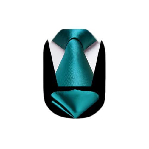 Image of HISDERN Mens Solid Color Ties Formal Satin Necktie and Pocket Square Set Classic Wedding Business Tie & Handkerchief