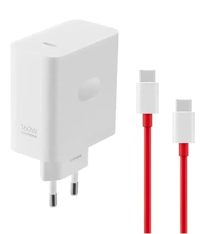 Image of 160W Supervooc Cellular Phone Charger Set With Cable Ultra Fast Charging Compatible With One Plus 12R,12,11,11R,10 Pro,10R,10T,9R,9 Pro,9RT,Nord CE4,CE3,CE2,CE3 Lite,CE2 Lite 5G.,White