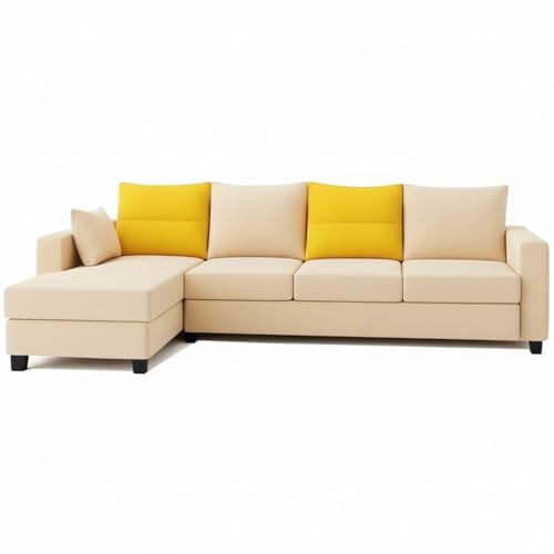 Image of CASASTYLE Texon 5 Seater Fabric LHS L Shape Sofa Set (Yellow-Cream) Velvet Finish | Comfortable Sectional Sofa Set