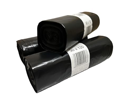 Bolsas de basura grandes 150L (30 bolsas)-Pack 3 rollos | Negras, resistentes y anti-goteo | Extra grandes 90x120 cm para cubos industriales y comunitarios