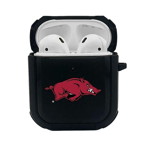 AudioSpice Collegiate Durable Black Cover for Apple AirPods (1st/2nd Generation) Case with Carabiner - Arkansas Razorbacks