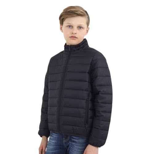 BRAVE SOUL Boys Black Quilted Puffer Jacket Full-Zip Winter Jacket with Stand Collar for Cold Weather, Black Colour, 9-10 Years