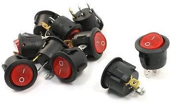 10 Pcs Rocker Switch SPST ON OFF 6A 250VAC 10A 125VAC Round Lighted | 10-pack SPST ON/OFF rocker switches, round red indicator light, 6A 250VAC/10A 125VAC, 0.7" mounting hole.