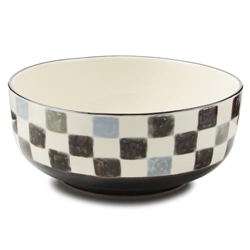 MACKENZIE-CHILDS Stoneware Serving Bowl, Large Decorative Bowl, 14-Cup Capacity, Black Check