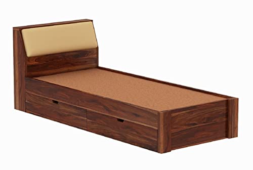 Image of WOODLAB Furniture Single Size Bed with Headboard and Drawer Storage Wooden Single Cot Bed for Bedroom Home (Honey Finish)