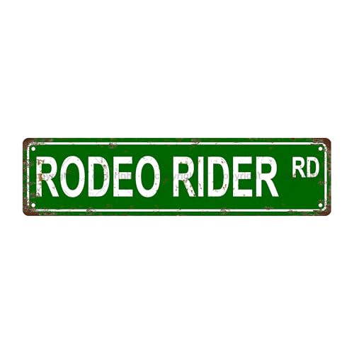 RODEO RIDER RD OCCUPATION Metal Tin Street Sign Bar Cafe Garage Cave Home Room Wall Bathroom Farmhouse Garden Porch Patio Decor, 16 x 4 Inch