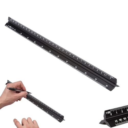 Architektonisches Lineal,Dreikantmaßstab,Lineal 30 cm,Aluminium, metrische Skalen 1:20, 1:25, 1:50, 1:75, 1:100, 1:125, Maßstab Lineal,Maßstabslineal für Architekten,Lngenieure,Zeichner