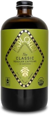 Explorer Cold Brew Organic Liquid Coffee Concentrate, Classic Regular Caffeine, Drink Iced or Hot, 32 fl oz, Makes 20+ Cups