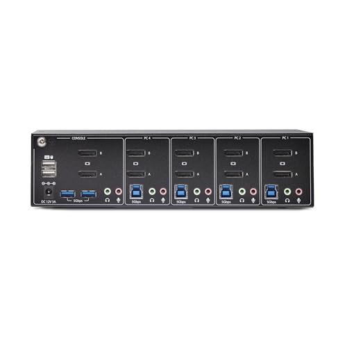 Image of StarTech 4-Port Dual DisplayPort KVM Switch, 4K 60Hz, USB 5Gbps, TAA, Hub | USB emulation, 2.0 HID, Hotkey, Push-Button, Compliant, Four computers, Combo keyboard mouse support, Audio