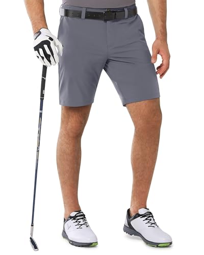 Outdoor Ventures Men's Golf Shorts 9'' UPF 50+ Bermuda Shorts 4-Way Stretch Lightweight Quick-Drying Shorts with 3 Tee-Holders and 4 Pockets for Golfing Dark Grey 36