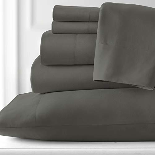 Premium Collection, 7-Piece, Deep Pocket Sheet Set, Easy Care, Shrinkage Free Sheet Set with 1 Flat Sheet, 2 Fitted Sheets, 4 Pillowcases, Slate, Split King