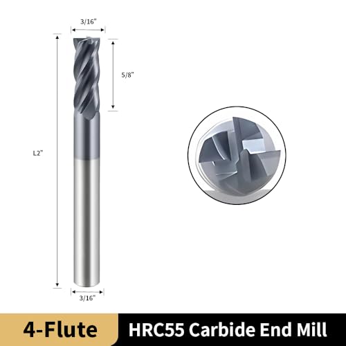 Image of 3 /16 Inch HRC55 Square End Mills-4 Flute TiALSiN Coating for Milling Alloy Steels, Hardened Steel, Metal etc.(5 Pcs)