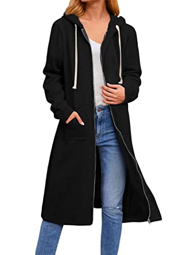 OMZIN Camisa con Capucha De Invierno con Cremallera Completa Camisa De Manga Larga con Capucha Top De Color Sólido Camisa Chaqueta Negro XXL Cover