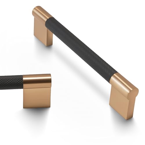 COTYKILEY 10 Pack 5 Inch(128mm) Black and Champagne Bronze Knurled Cabinet Handles Knurled Kitchen Cabinet Pulls Cabinet Door Handles Kitchen Cabinet Hardware Cupboard Drawer Pulls Dresser Handles