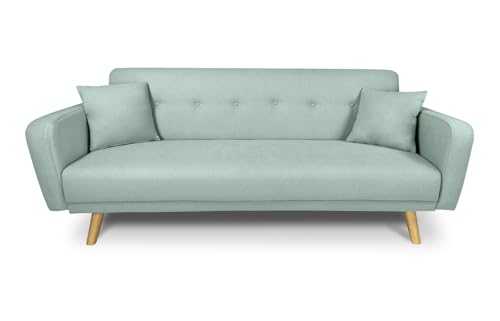 SAMIRA Divano letto clic clac in tessuto, divano 3 posti mod. Henry (Verde tiffany)