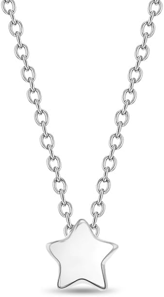 925 Sterling Silver Single Puffed Star Necklace For Little Girls & Young Teens 16" - Celestial Star Necklaces For Teenage Girls - Dainty Star Necklace For Children - Small Charm Necklace For Girls