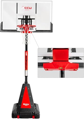 Image of ACCU LEVEL Crank Lift Basketball Hoop Outdoor 7.5-10ft Adjustable Portable Basketball Goal for Youth and Adults 54 inch Angle Adjustable PC Backboard and Large Fillable Base