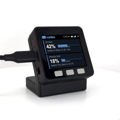 codeMeter AI Coding Usage Meter for OpenAI Codex and ChatGPT, Live 5-Hour and Weekly Limit Desk Display, Wi-Fi Screen with 3D-Printed Base and USB-C Cable, Developer Gift - Black, USB-C