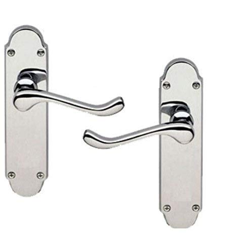 Golden Grace Victorian Scroll Premium Door Handles on Shaped Backplate Lever Latch in Polished Chrome Finish, Epsom Design, 1 Pair