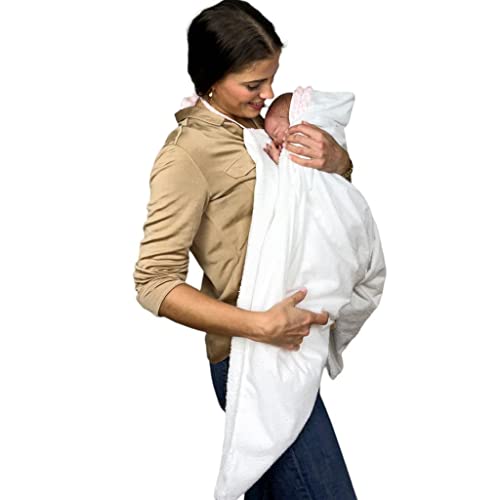 CARREDANA Toalla Delantal con Doble Tejido Impermeable en si Interior para Bebe.1x1m.Capa de baño Recién Nacido y bebé, se Puede Personalizar. Regalos Originales (Toalla Blanco con Vichy Rosa)