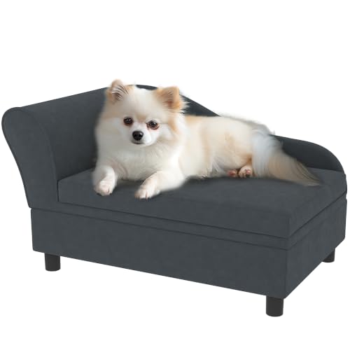 PawHut Luxury Fancy Dog Couch with Hidden Storage, Small Dog Sofa Bed with 2" Soft Foam, Modern Pet Furniture for Puppies & Little Breeds, Dark Gray