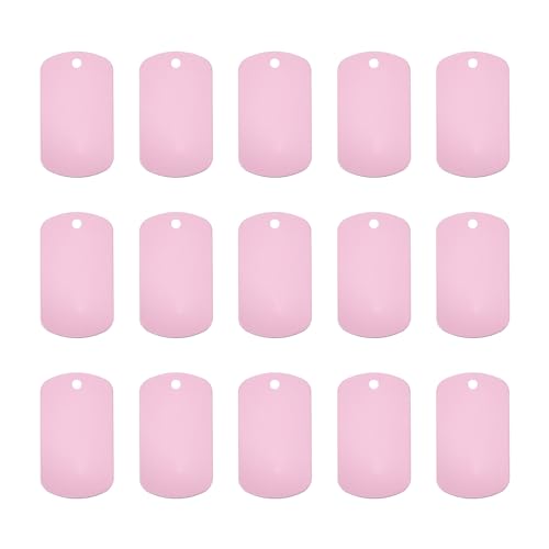 MECCANIXITY Etiquetas de metal en blanco estampadas, etiquetas de perro en blanco rosa para grabado de bricolaje, etiquetas en blanco para etiquetas de identificación de perros de mascotas, decoración