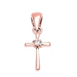  Mujeres Collar Colgante Bene 10 ct rosa oro solitario diamante cruz Imprimado fascino (viene con una cadena de 45 cm)