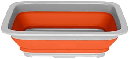 Wakeman 10L Orange Collapsible Multiuse Bin-Portable Wash Basin/Dish Tub/Ice Bucket with 10 L Capacity for Camping, Tailgating, Outdoors, 14.75” L x 10.75” W x 5” H