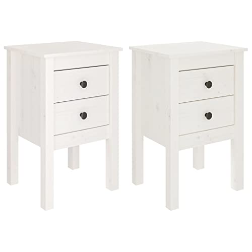 vidaXL 2X Tables de Chevet Tables de Nuit Armoires de Chevet Armoires de Lit avec Rangement Chambre Blanc 40x35x61,5 cm Bois de Pin Solide
