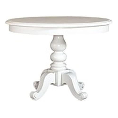 Bowery Hill Full Extension Solid Wood Round Pedestal Dining Table With Solid Wood Frame In White #TOP8
