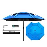 【Askifoz】釣り用のスピナー傘 風に強い 大型 フィッシングパラソル UVカットポール収納バッグ 付きビーチ 360°回転 角度調節 軽量 持ち運び 万力 防水 付きビーチ,ベランダ, ガーデン,屋外, 釣り用 (200cm,ブルー)