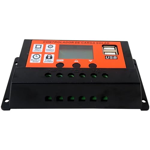 INGQI 100A MPPT Solar Charge Controller 12v/24v Current Auto Focus MPPT Tracking Charge with LCD Display Dual USB Solar Regulator Charge Controller Multiple Load Control Modes Orange