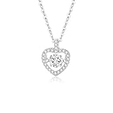 Hoisy Collar Colgante de Oro Blanco 9 K de Mujer, Corazón Hueco con Moissanita, Collar Plata Verde Mujer