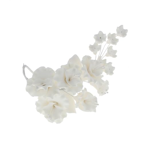 Sugar Blossom Cake Spray – Gumpaste Flowers for Cake Decorating – White Cherry Blossoms with Green Leaves – 1 Count by Chef Alan Tetreault