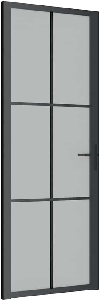 vidaXL Interior Door, Aluminum Frame Glass Door, Inner Door with Alloy Handle for Bathroom Bedroom, 29.9"x79.3" Black Matt Glass and Aluminum