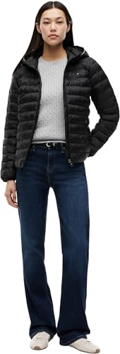 Tommy Hilfiger Veste en duvet Femme Padded Global Stripe Jacket avec Capuche, Noir (Black), M