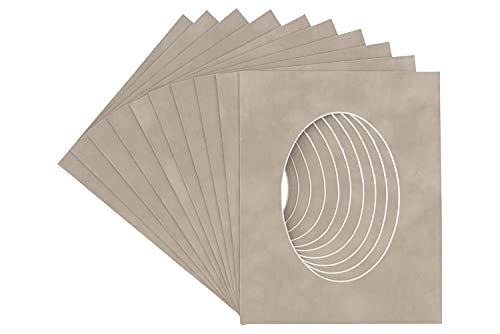 Light Grey Suede Acid Free 12x18 Oval Picture Frame Mat with White Core Bevel Cut for 10x15 Pictures - Fits 12x18 Frame - Pack of 25 Matboard Show Kits With Acid Free Backings & Clear Bags