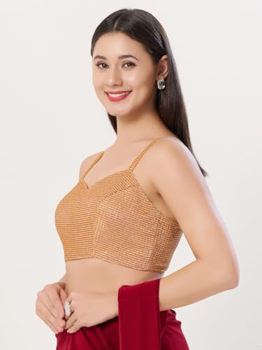 Image of Vamas Women's Shimmer Sleeveless Saree Blouse | Sweetheart Neck Padded Crop Top Blouse Designer Blouse for Lehenga & Saree | Available in Gold, Copper, Silver & Black