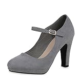  Giralin Damen Pumps Mary Janes High Heels Absatzschuhe Basic Wildleder-Optik Riemchenpumps Elegante Abend Schuhe Spangenpumps 170100 Grau 38