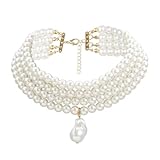 CLISPEED Collar de cuentas geométricas multicapa con perlas de imitación, gargantilla con colgante redondo para mujer, elegante accesorio decorativo para el cuello, adecuado para uso casual y formal