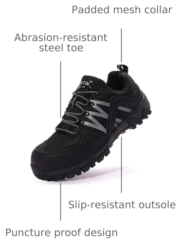 Image of WHITIN Men's Steel Toe Safety Work Shoes T1 | Protective Toe Cap Resists Impact, No-Slip Outsole Enhances Traction, Cushioned Footbed Supports Long Work Hours