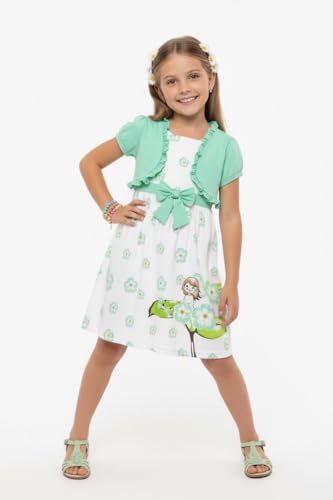 Image of ToBeInStyle Girls Two Piece Short Sleeve Dress and Matching Bolero Crop Cardigan Assorted Prints Cotton Blend Summer Outfit