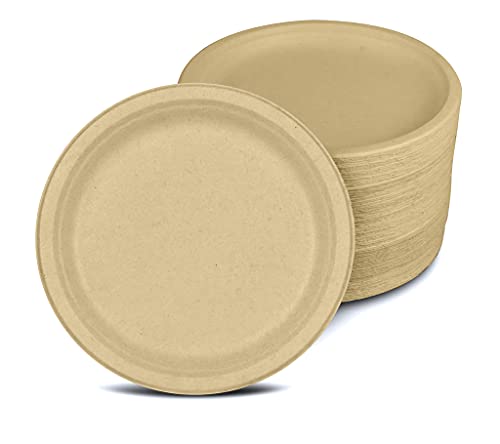 Tellus Products, Eco-Friendly (125-Count) 10-Inch Disposable Plates - Compostable, Durable Tableware - Grown & Made in the USA - No PFAS Added (Natural Color)