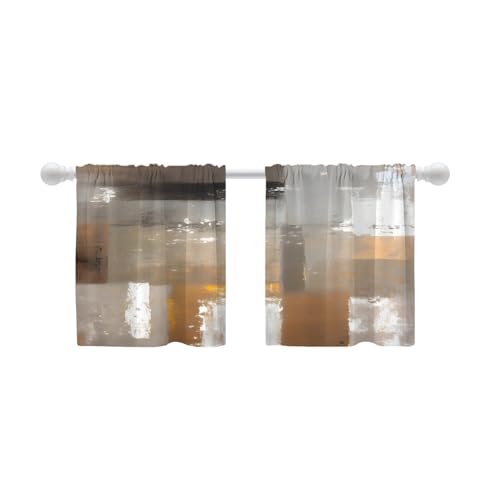 Shrahala Blackout Curtain Tiers, Kitchen Valance Light Blocking Tier Drapes with Rod Pocket, 2 Pack 26 X 24 in,Taupe Brown Gray