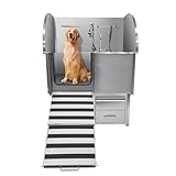 Professional Dog Grooming Tub, 62 in Stainless Steel Dog Wash Station With Foldable Ramp, Storage Drawer, Floor Grate & Faucet/Dog Bathtub for Large, Medium & Small Pets - Left Door (62 in )