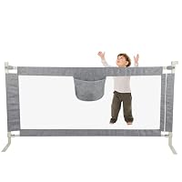 HUOLE Barrière De Lit Bébé 1,5m Gris - 24 Hauteurs Réglables, Rail Sécurité Double Verrouillage, Protection Anti-Chute