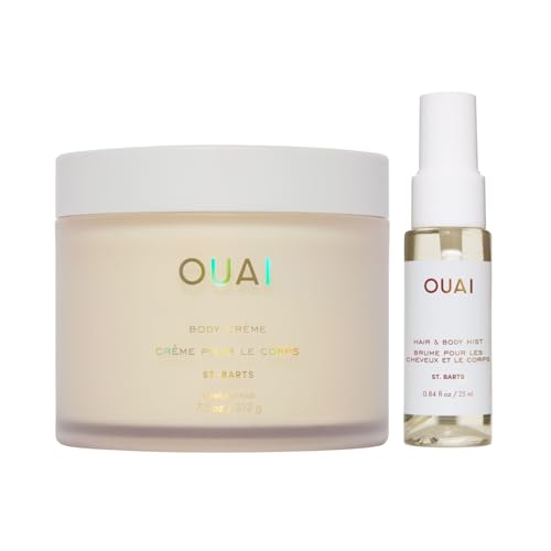 OUAI St. Barts Hair & Body Gift Set - Tropical-Scented Body Care for Women & Men - Includes Full Size Hydrating Body Cream & Deluxe Hair and Body Mist (2 Count)