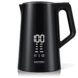 Arendo - Edelstahl Wasserkocher mit Temperatureinstellung - Display im Gehäuse - 1,5L - Version mit 2200 W - Überhitzungsschutz Trockengehschutz – Warmhalteschutz – schwarz - GS Geprüfte Sicherheit